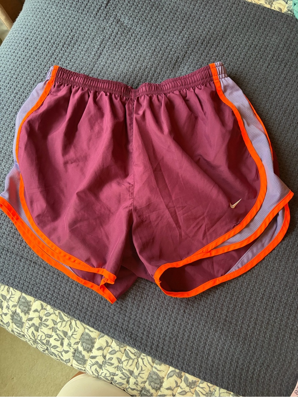 Nike Women's Maroon Athletic Shorts with Orange Trim